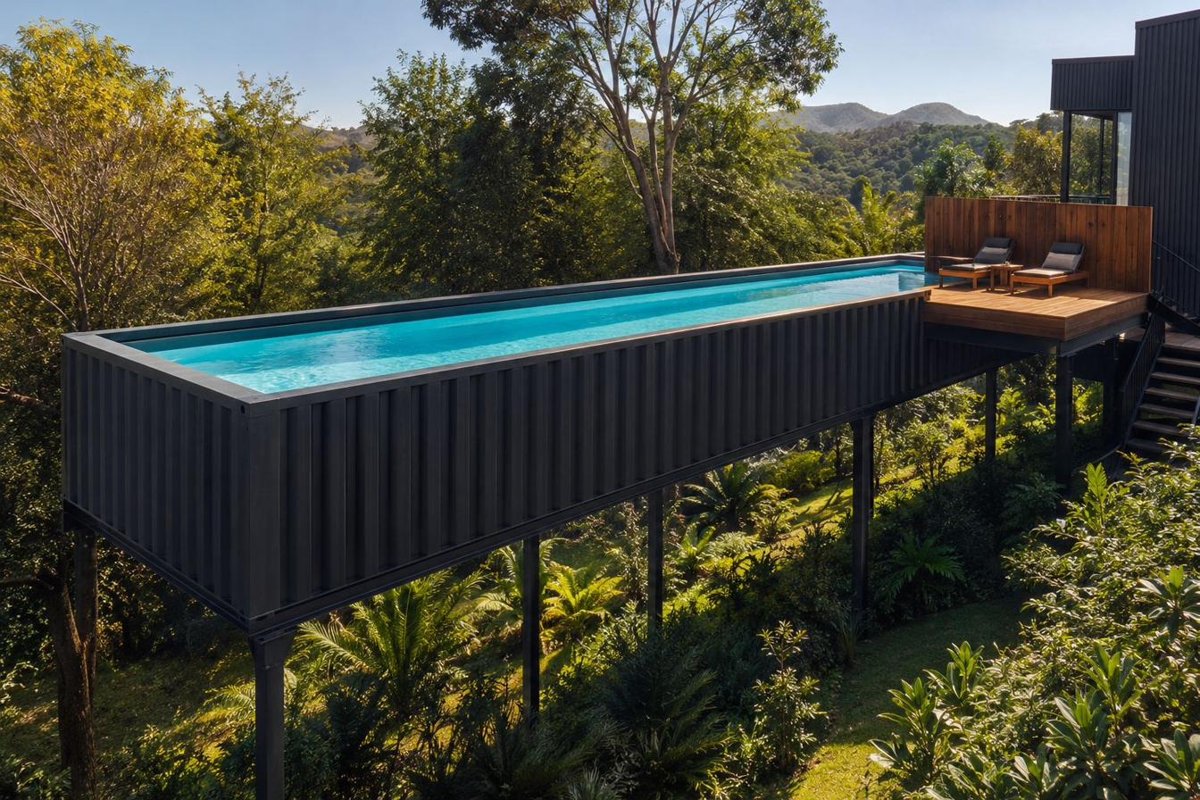 Elevated on stilts pool installation