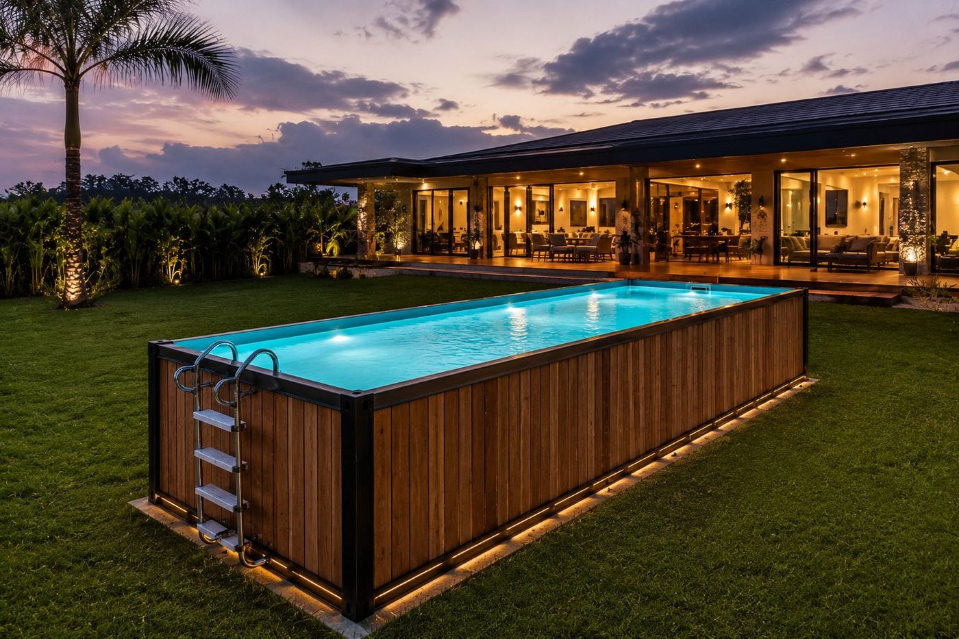 Container pool at twilight